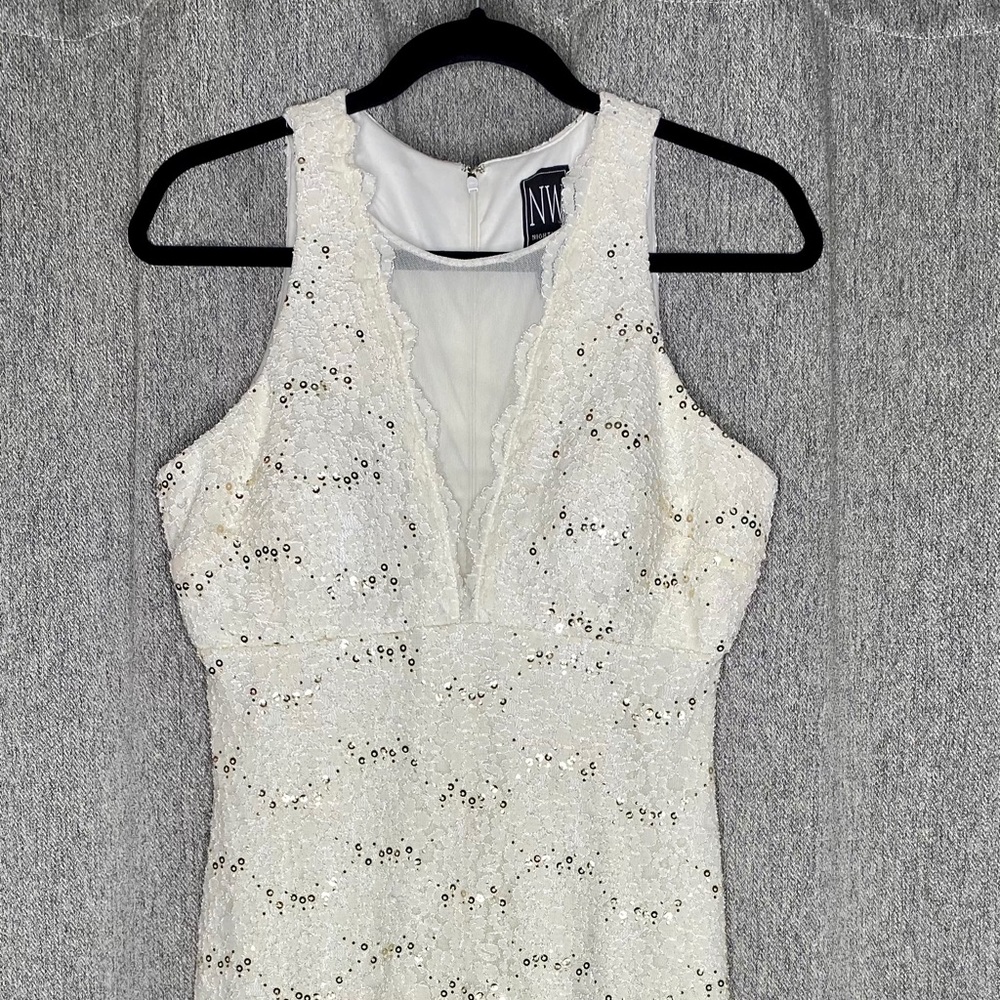 Beige and sequence cocktail dress